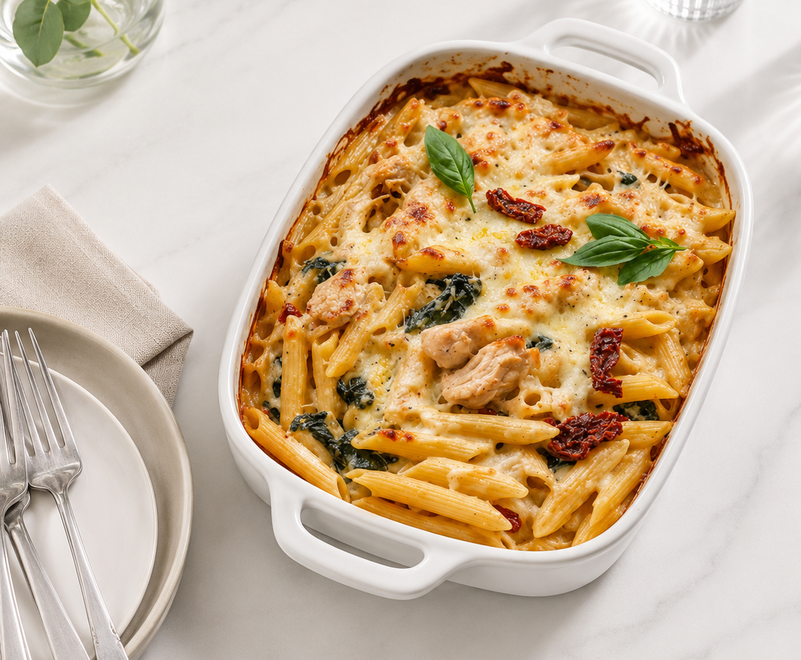 Chicken, Basil & Pine Nut Penne Bake